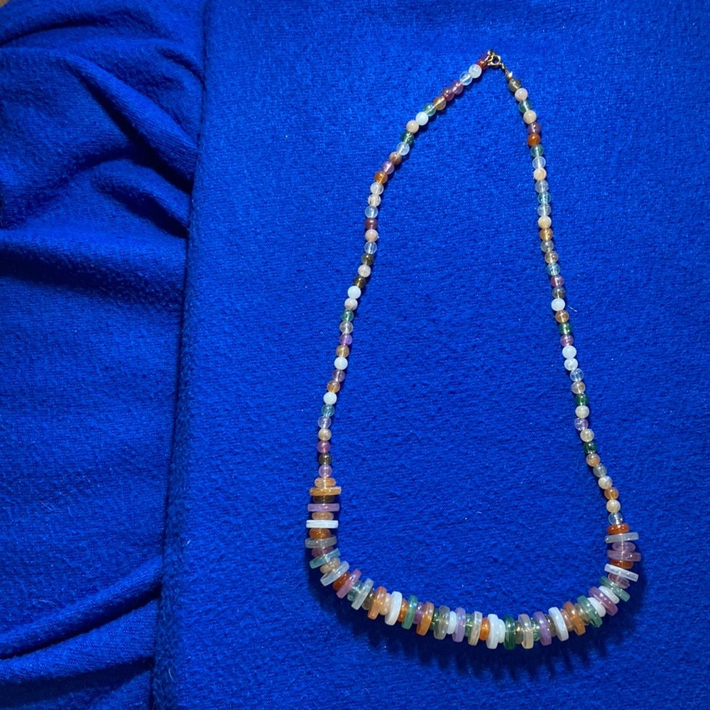 Vintage 70s/80s Translucent Plastic Bead and Disk Necklace 12 inch